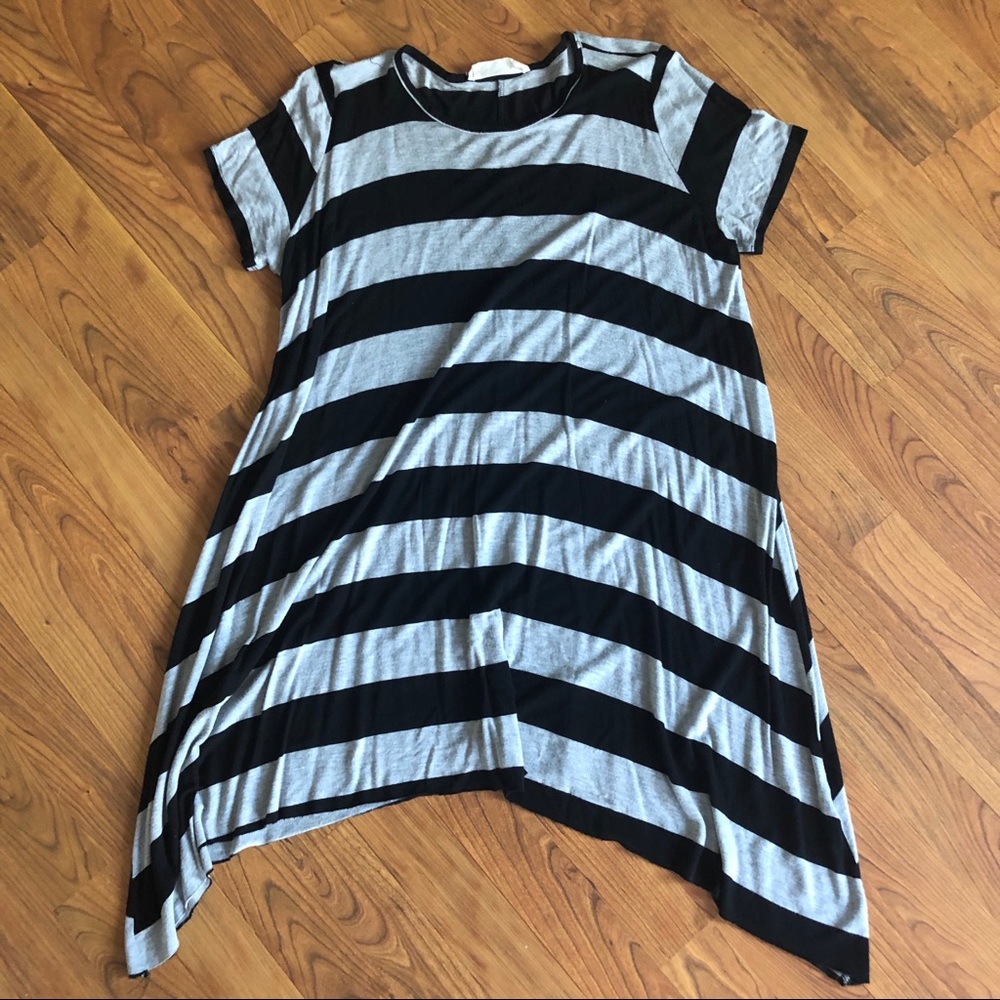 Asymmetrical tunic top- black grey stripes